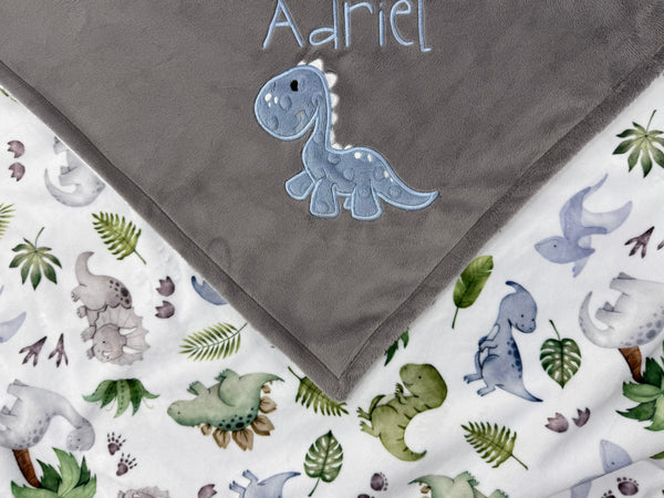 Personalized Dinosaur Blanket, Gray Keepsake Gift