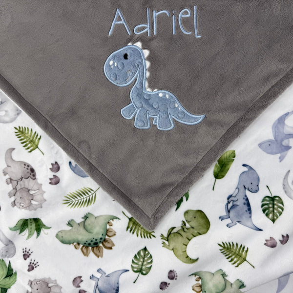 Personalized Dinosaur Blanket, Gray Keepsake Gift