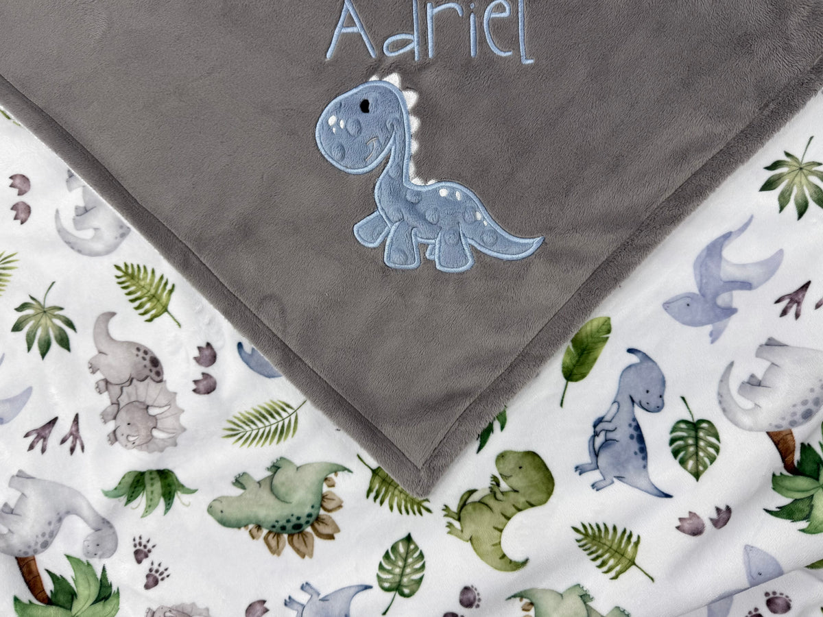 Personalized Dinosaur Blanket, Gray Keepsake Gift