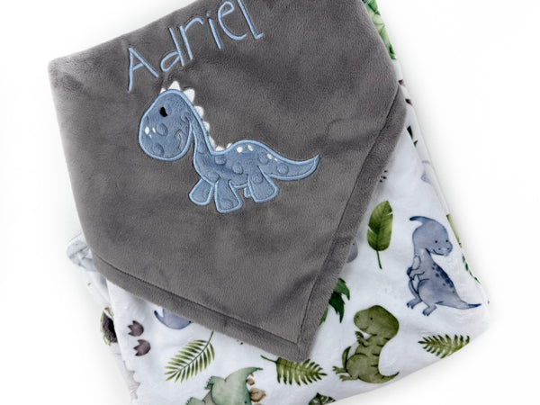 Personalized Dinosaur Blanket, Gray Keepsake Gift