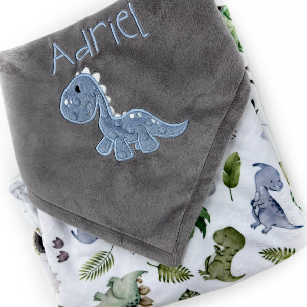 Personalized Dinosaur Blanket, Gray Keepsake Gift