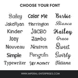 Selection of font styles for personalized gifts including Bailey, Barbie, and Simple options.