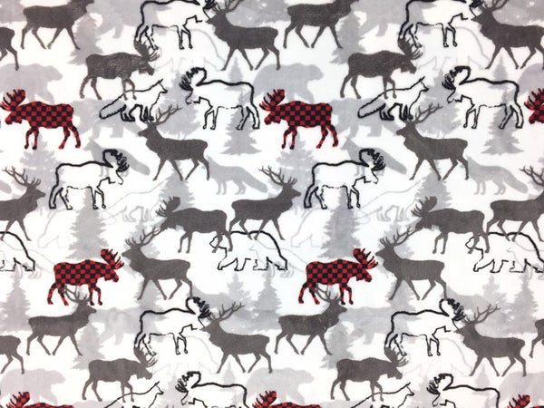 Personalized Minky Baby Blanket, Gray and Red Deer Moose and Bear Design, Newborn Baby Boy Gift, Baby Shower Gift, Blanket with Name
