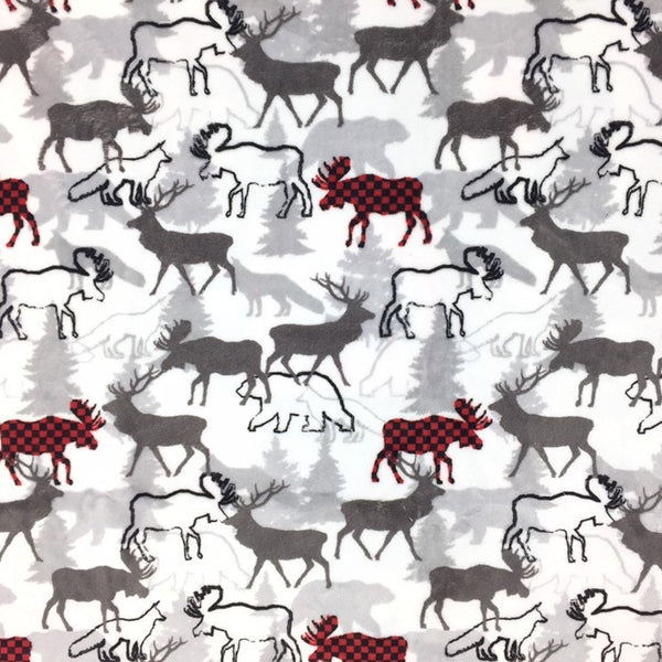 Personalized Minky Baby Blanket, Gray and Red Deer Moose and Bear Design, Newborn Baby Boy Gift, Baby Shower Gift, Blanket with Name
