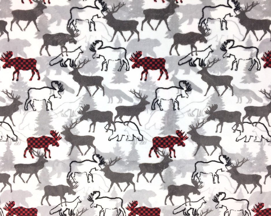 Personalized Minky Baby Blanket, Gray and Red Deer Moose and Bear Design, Newborn Baby Boy Gift, Baby Shower Gift, Blanket with Name