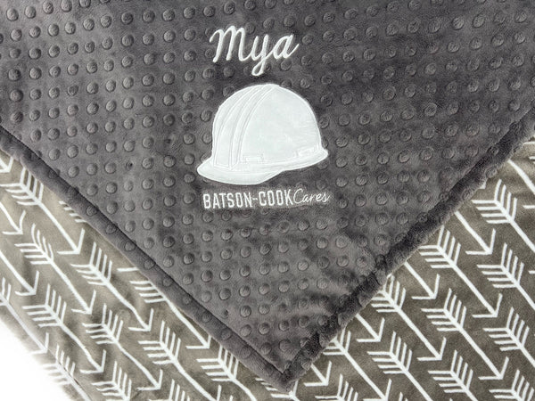 Minky Baby Blanket, Custom Made Logo Blanket, Hard Hat Appliqué Blanket, Business Logo Blanket for Employees