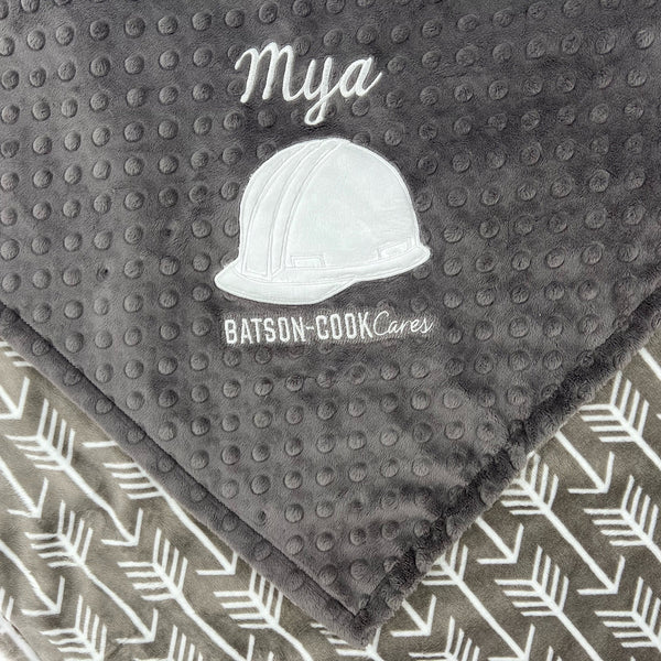 Minky Baby Blanket, Custom Made Logo Blanket, Hard Hat Appliqué Blanket, Business Logo Blanket for Employees