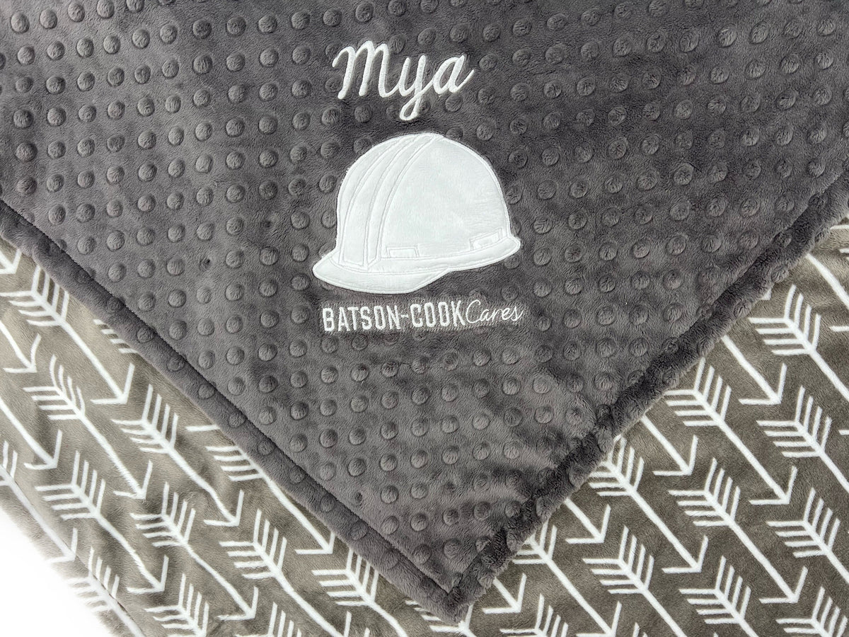 Minky Baby Blanket, Custom Made Logo Blanket, Hard Hat Appliqué Blanket, Business Logo Blanket for Employees
