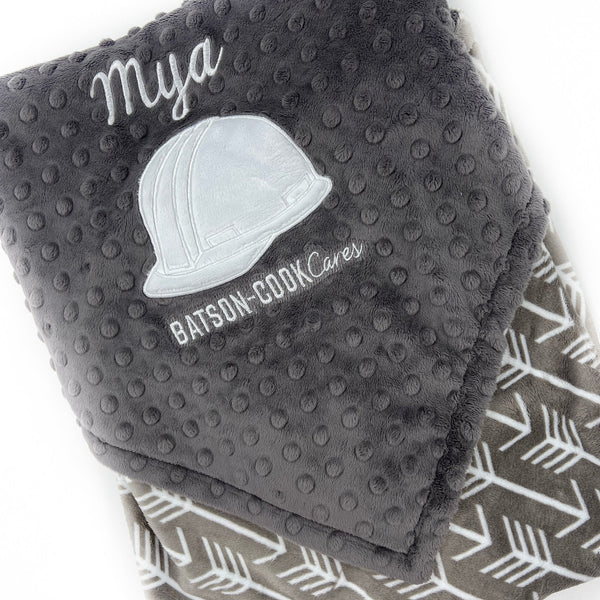 Minky Baby Blanket, Custom Made Logo Blanket, Hard Hat Appliqué Blanket, Business Logo Blanket for Employees