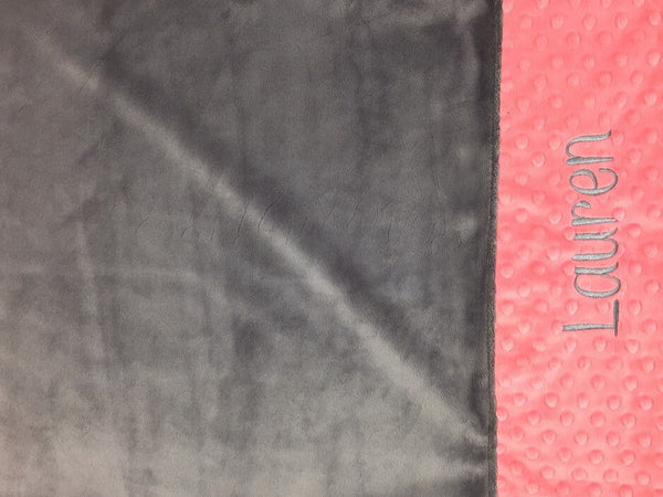 Personalized Minky Pillowcase, Gray and Coral Minky, Personalized Gift for Girls