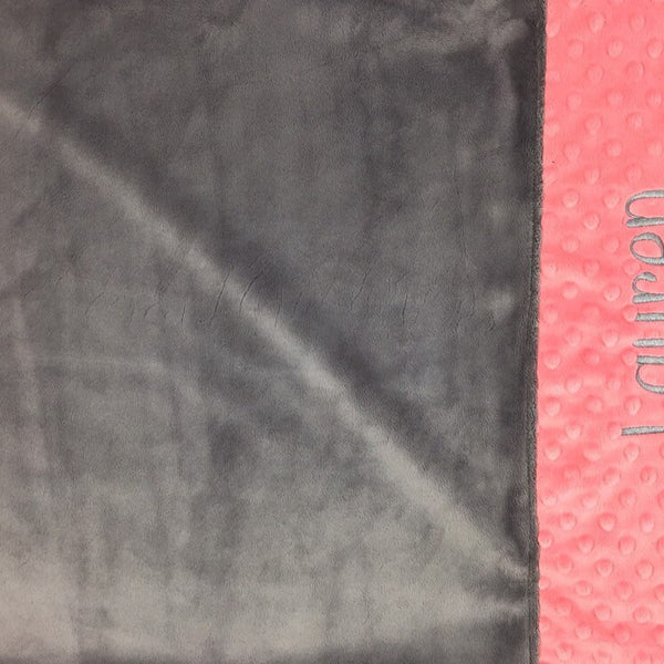 Personalized Minky Pillowcase, Gray and Coral Minky, Personalized Gift for Girls