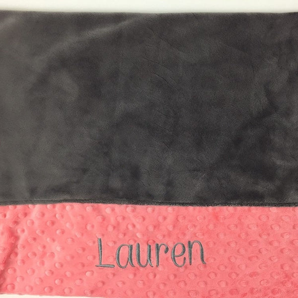 Personalized Minky Pillowcase, Gray and Coral Minky, Personalized Gift for Girls