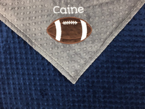 Personalized Football Blanket, Gray and Navy Minky, Gift for Football Fan, Toddler Blanket, Plush Baby Gift, Navy Blanket