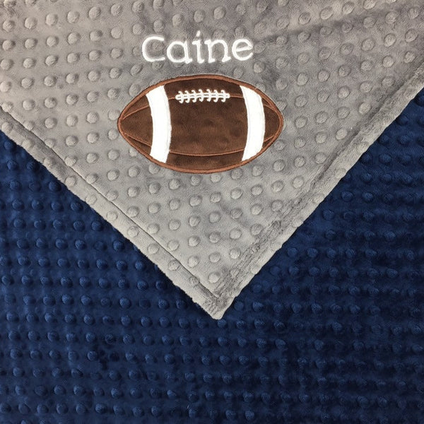 Personalized Football Blanket, Gray and Navy Minky, Gift for Football Fan, Toddler Blanket, Plush Baby Gift, Navy Blanket