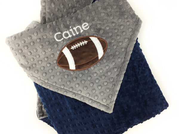 Personalized Football Blanket, Gray and Navy Minky, Gift for Football Fan, Toddler Blanket, Plush Baby Gift, Navy Blanket