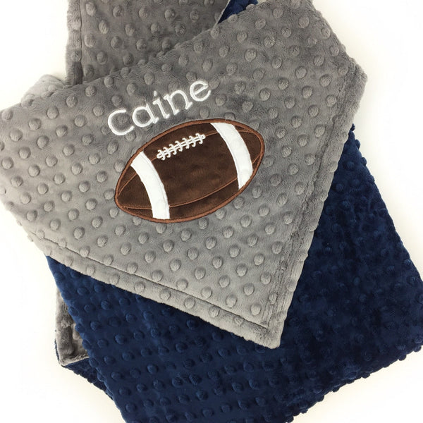 Personalized Football Blanket, Gray and Navy Minky, Gift for Football Fan, Toddler Blanket, Plush Baby Gift, Navy Blanket