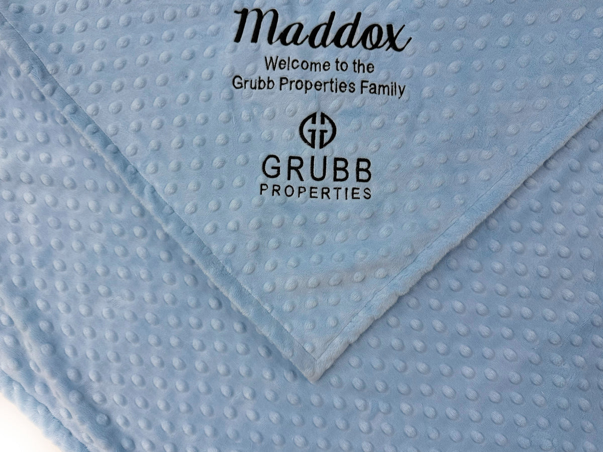 Minky Logo Blanket, Personalized Corporate Baby Gift - GRUBB Logo