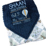 Personalized Baby Blanket with Hot Air Balloon, Blue and Gray Embroidered Minky with Birth Stats