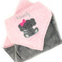 Pink Baby Blanket, Personalized Blanket, Plush Minky Blanket, Pink Gray Minky, Elephant Blanket