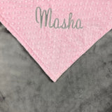 Baby Minky Blanket, Embroidered Name, Pink and Gray, Personalized Gift for Baby, Birth Stats Blanket, Keepsake Gift for Baby Girl
