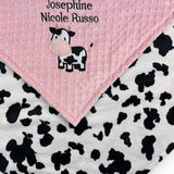 Personalized Baby Blanket, Blush Pink Minky, Black White Cow Print Minky, Name Blanket, Gift for Baby Shower, Blanket for Birthday Girl