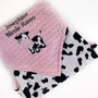 Personalized Baby Blanket, Blush Pink Minky, Black White Cow Print Minky, Name Blanket, Gift for Baby Shower, Blanket for Birthday Girl
