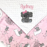 Custom Minky Baby Blanket, Pink and White Minky, Elephant Blanket, Personalized Gift for Newborn Baby Girl, Keepsake Baby Gift
