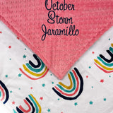 Personalized Baby Blanket, White and Coral Minky, Rainbow Blanket, Keepsake Gift, Personalized Baby Gift, Embroidered Name, Baby Shower Gift