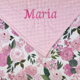 Personalized Baby Blanket, Pink Flower Minky, Plush Newborn Girl Blanket, Floral Keepsake Gift, Custom Baby Blanket, Baby Shower Gift
