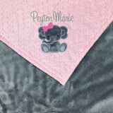 Pink Baby Blanket, Personalized Blanket, Plush Minky Blanket, Pink Gray Minky, Elephant Blanket