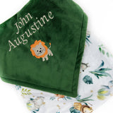 Personalize Baby Blanket, Evergreen Minky, Baby Safari Animals, Name and Lion, Welcome Gift for Baby, 1st Birthday Gift, Gender Neutral Gift