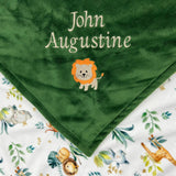 Personalize Baby Blanket, Evergreen Minky, Baby Safari Animals, Name and Lion, Welcome Gift for Baby, 1st Birthday Gift, Gender Neutral Gift