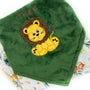 Personalized Blanket, Green Jungle Animal Print Minky, Lion Applique, Baby Lion Blanket, Plush Keepsake Gift for Baby, Gift for Boy or Girl