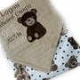 Minky Birth Stats Blanket, Brown and Tan Teddy Bear Minky, Teddy Applique, Plush Blanket, Newborn Baby Gift, Personalized Keepsake Gift