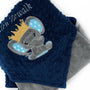 Elephant Blanket, Elephant King, Custom Baby Blanket, Navy and Gray Minky, Personalized Prince Blanket, Gift for Baby Boy, Baby Shower Gift