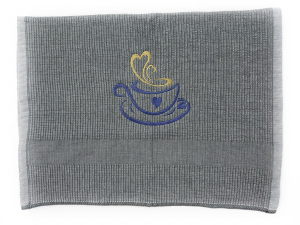 Kitchen Hand Towel, Gray Cotton Kitchen Dish Towel, Coffee Design Towel, Wedding Gift