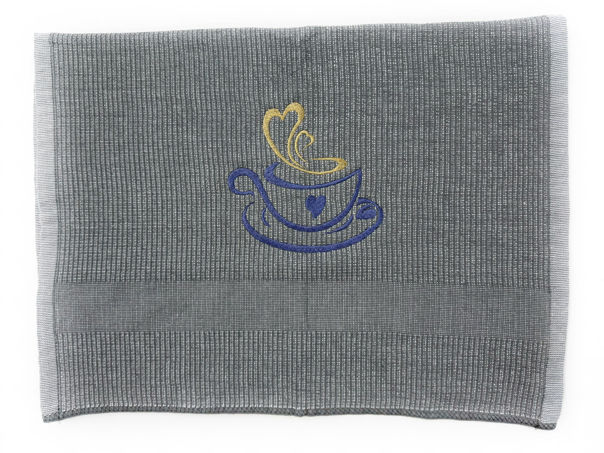 Kitchen Hand Towel, Gray Cotton Kitchen Dish Towel, Coffee Design Towel, Wedding Gift