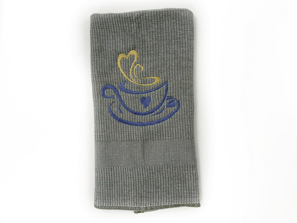 Kitchen Hand Towel, Gray Cotton Kitchen Dish Towel, Coffee Design Towel, Wedding Gift