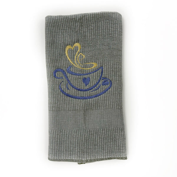 Kitchen Hand Towel, Gray Cotton Kitchen Dish Towel, Coffee Design Towel, Wedding Gift