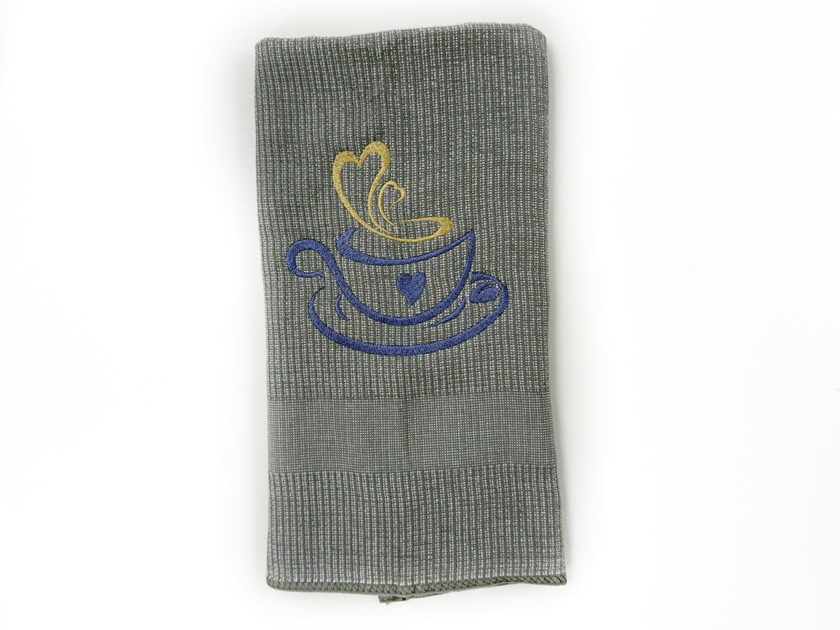Kitchen Hand Towel, Gray Cotton Kitchen Dish Towel, Coffee Design Towel, Wedding Gift