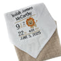 Personalized Baby Blanket, Tan and White Minky, Birth Stats Design, Lion Nursery Theme, Gift for Baby, Latte Blanket