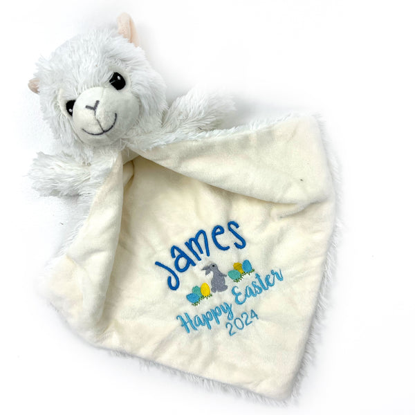 Personalized Llama Lovey, Stuffed Llama with Blanket, Newborn Gift, First Birthday Gift, Easter Gift