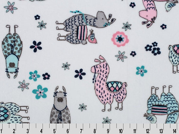 Pink Baby Blanket with Embroidered Birth Stats, Pink and Teal Llama Minky, Gift for Baby Girl