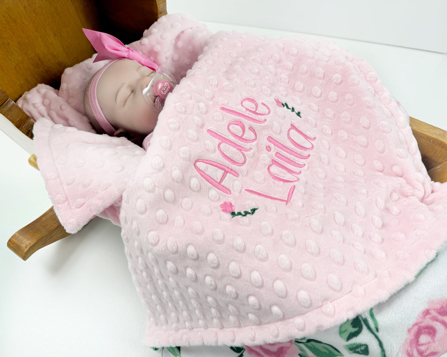 Baby Girl Blanket, Pink Roses Minky, Personalized with Name, Birth Stats Blanket, Keepsake Gift for Baby Girl, Welcome Gift for Newborn