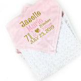 Minky Baby Blanket, Pink Gold and White, Personalize with Name or Birth Stats, Keepsake Baby Gift