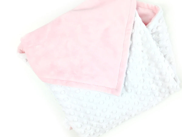 Minky Baby Blanket, Pink Gold and White, Personalize with Name or Birth Stats, Keepsake Baby Gift