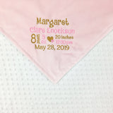 Minky Baby Blanket, Pink Gold and White, Personalize with Name or Birth Stats, Keepsake Baby Gift