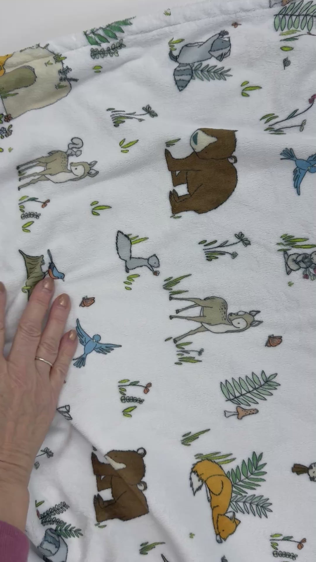 View details for Minky Baby Blanket, Green Woodland Animal Minky, Birth Stats with Raccoon, Personalized Gift for Baby Minky Baby Blanket, Green Woodland Animal Minky, Birth Stats with Raccoon