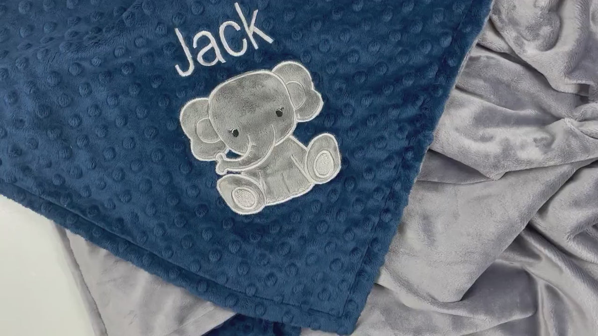 Elephant Minky Blanket, Custom Baby Blanket, Navy and Gray, Plush Minky, Personalized Blanket, Gift for Boy, Baby Shower Gift, Keepsake Gift