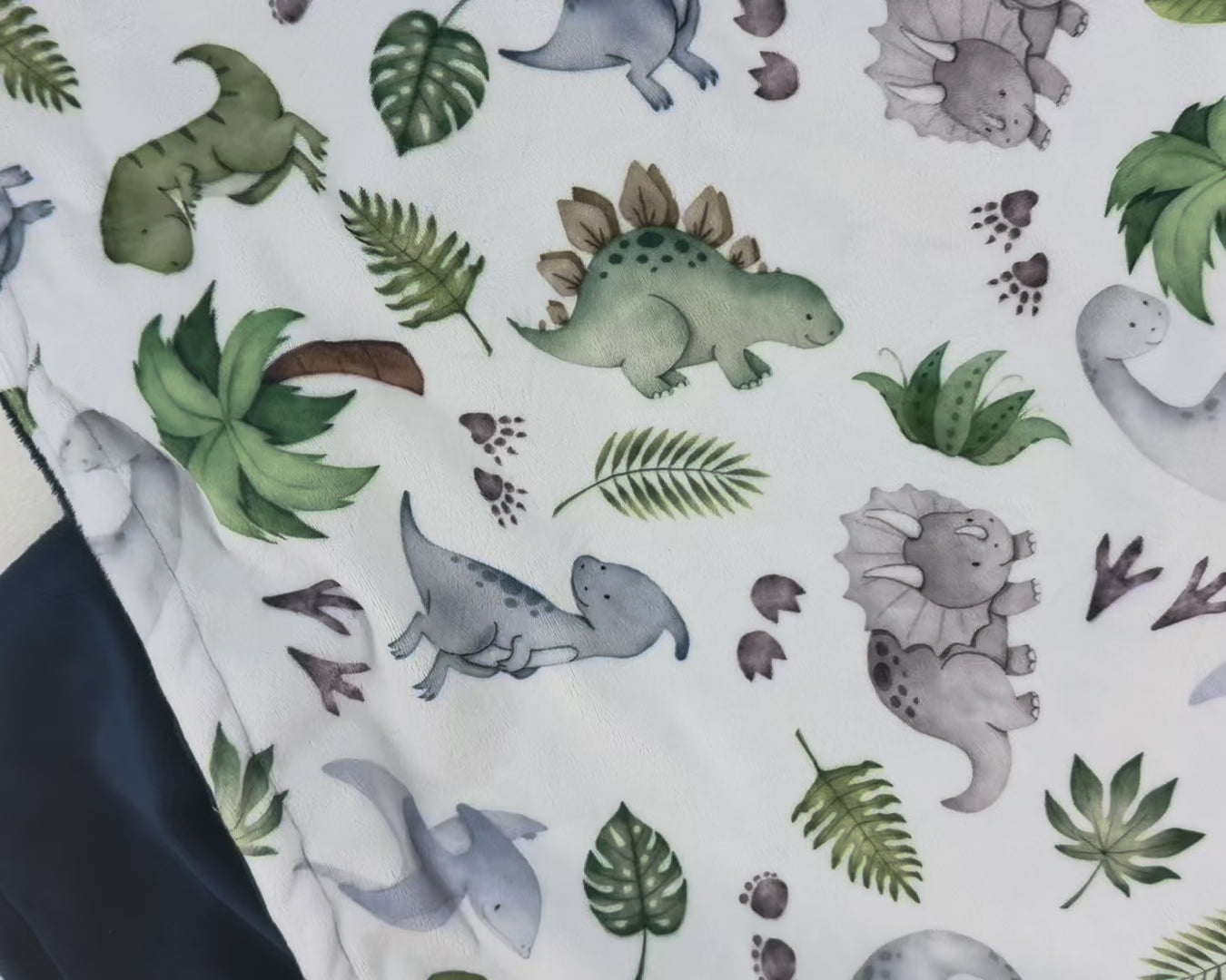 Personalized Baby Blanket, Navy with Dinosaur Applique and Birth Stats
